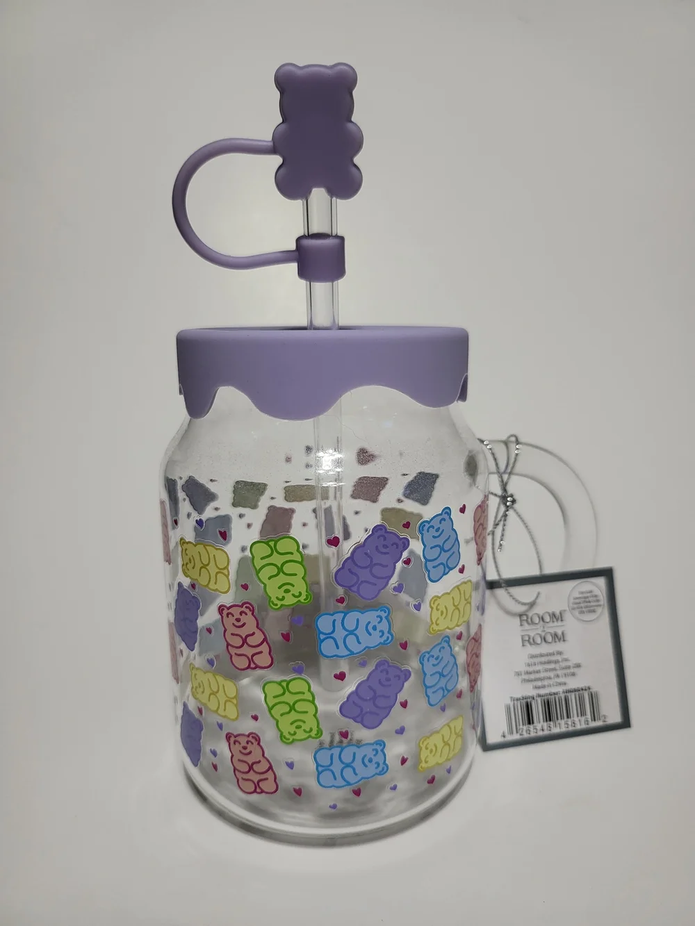 Purple Gummy Bear Glass Sipper with Straw